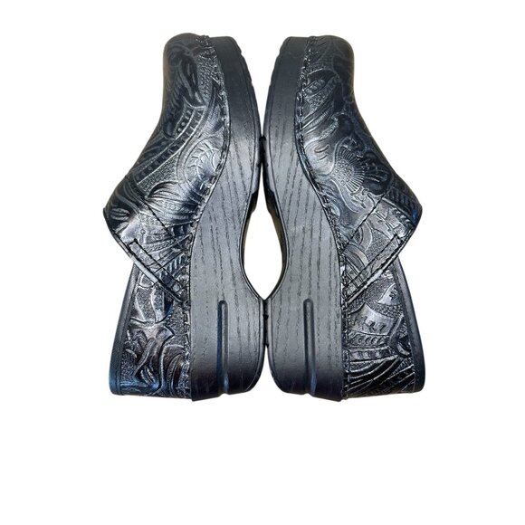 Dansko Leather Clogs Womens 36 5.5 Floral Black Platform Slip-On Office Nurse - Picture 8 of 13